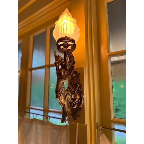 Art Deco Brass Mermaid Wall Sconces, Elegant Nautical Lighting Fixture for Living Room Decor, Unique Coastal Home Gift