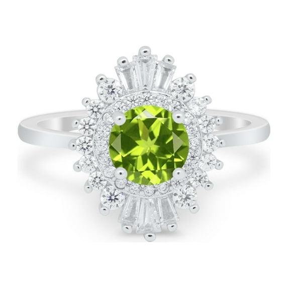 Art Deco Bridal Ring Baguette Simulated Peridot CZ 925 Sterling Silver size 5