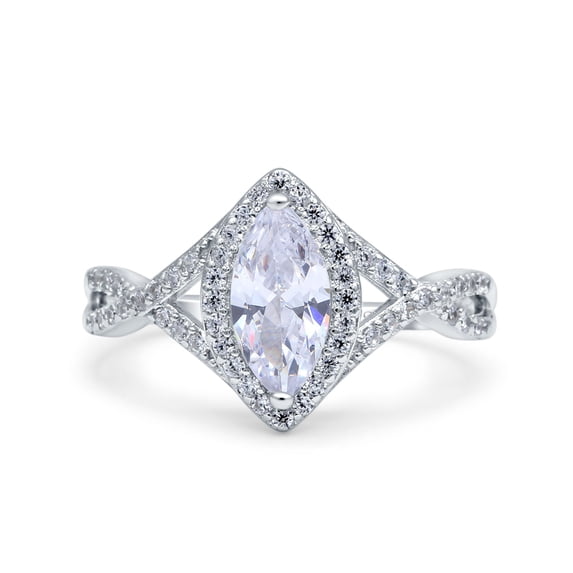 Art Deco Bridal Wedding Engagement Ring Marquise Simulated CZ 925 Sterling Silver Size 9