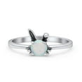 thumbnail image 1 of Art Deco Bunny Rabbit Round Lab-Created White Opal Ring Band 925 Sterling Silver Size 9, 1 of 5