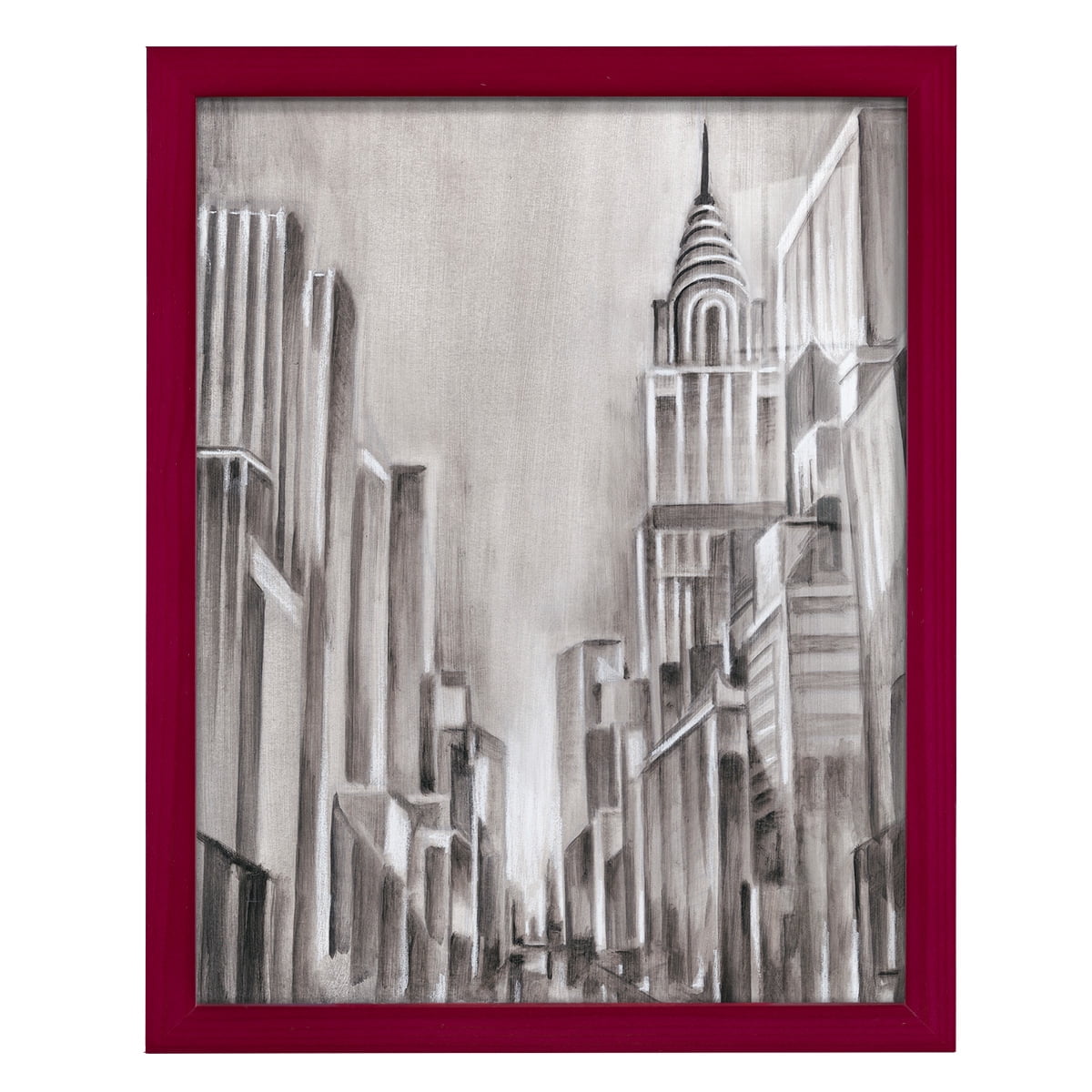 Art Deco Cityscape I -Framed Print w/glass-Cherry Red