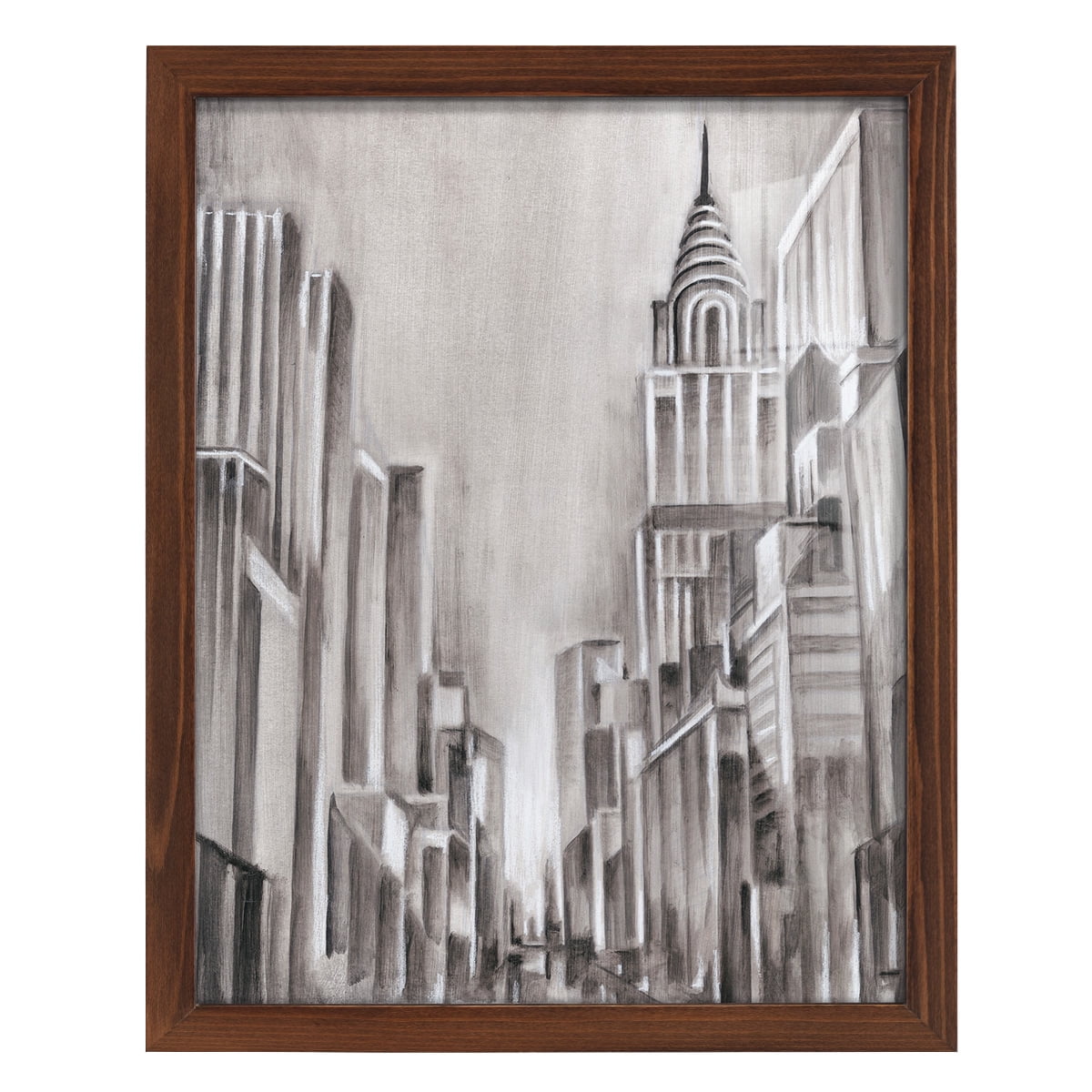 Art Deco Cityscape I -Framed Print w/glass-Chestnut