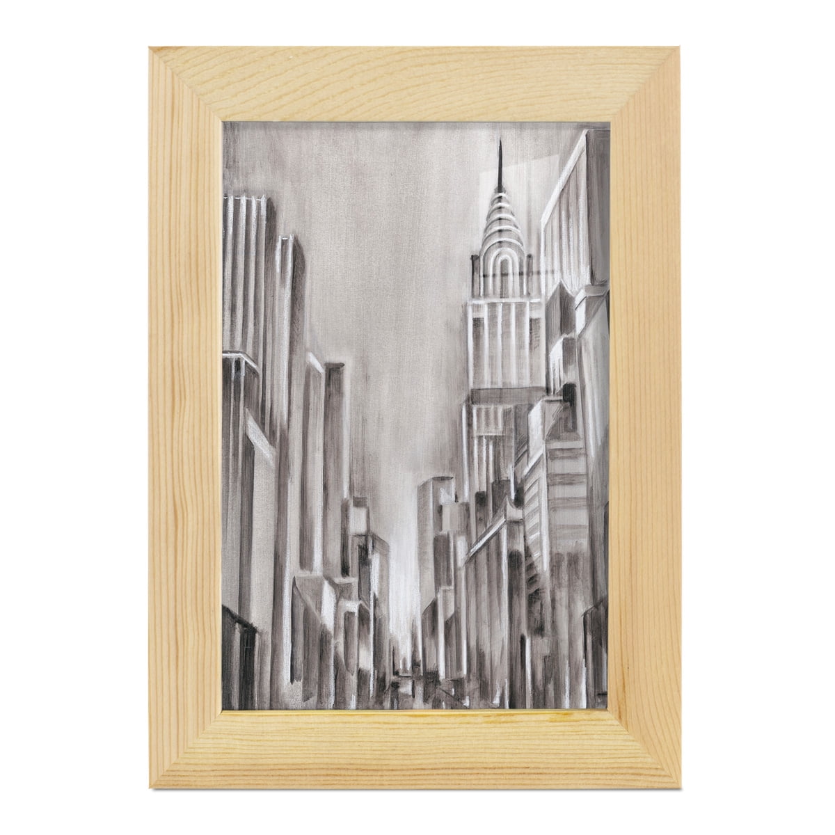 Art Deco Cityscape I -Framed Print w/glass-Natural Wood