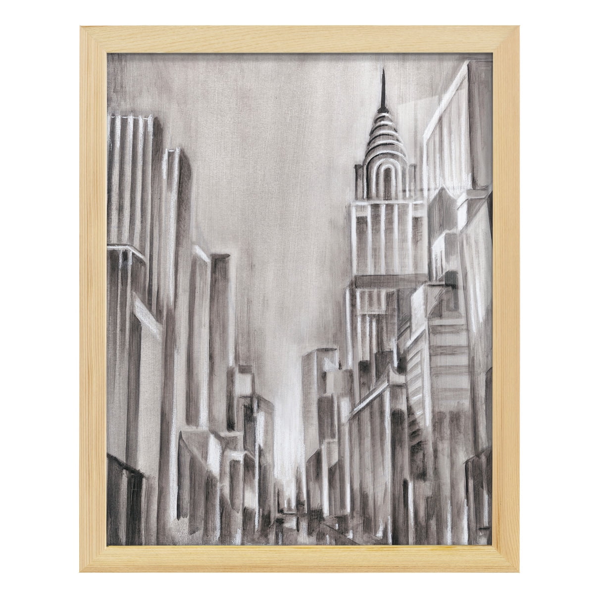 Art Deco Cityscape I -Framed Print w/glass-Natural Wood