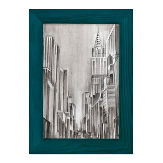 Art Deco Cityscape I -Framed Print w/glass-Ocean Blue