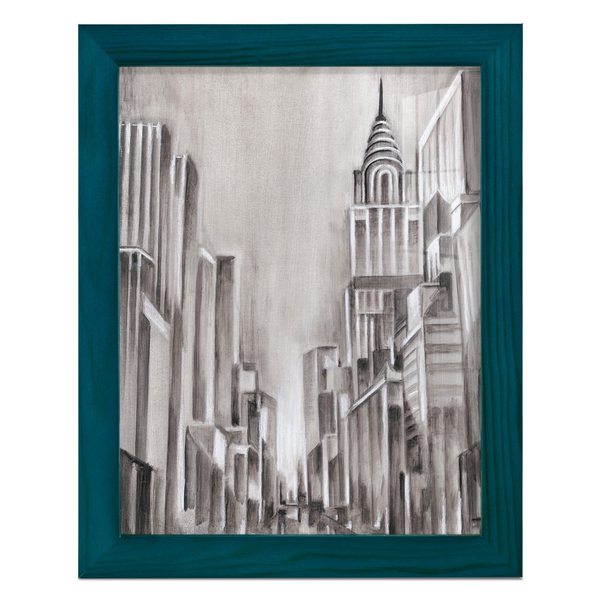 Art Deco Cityscape I -Framed Print w/glass-Ocean Blue