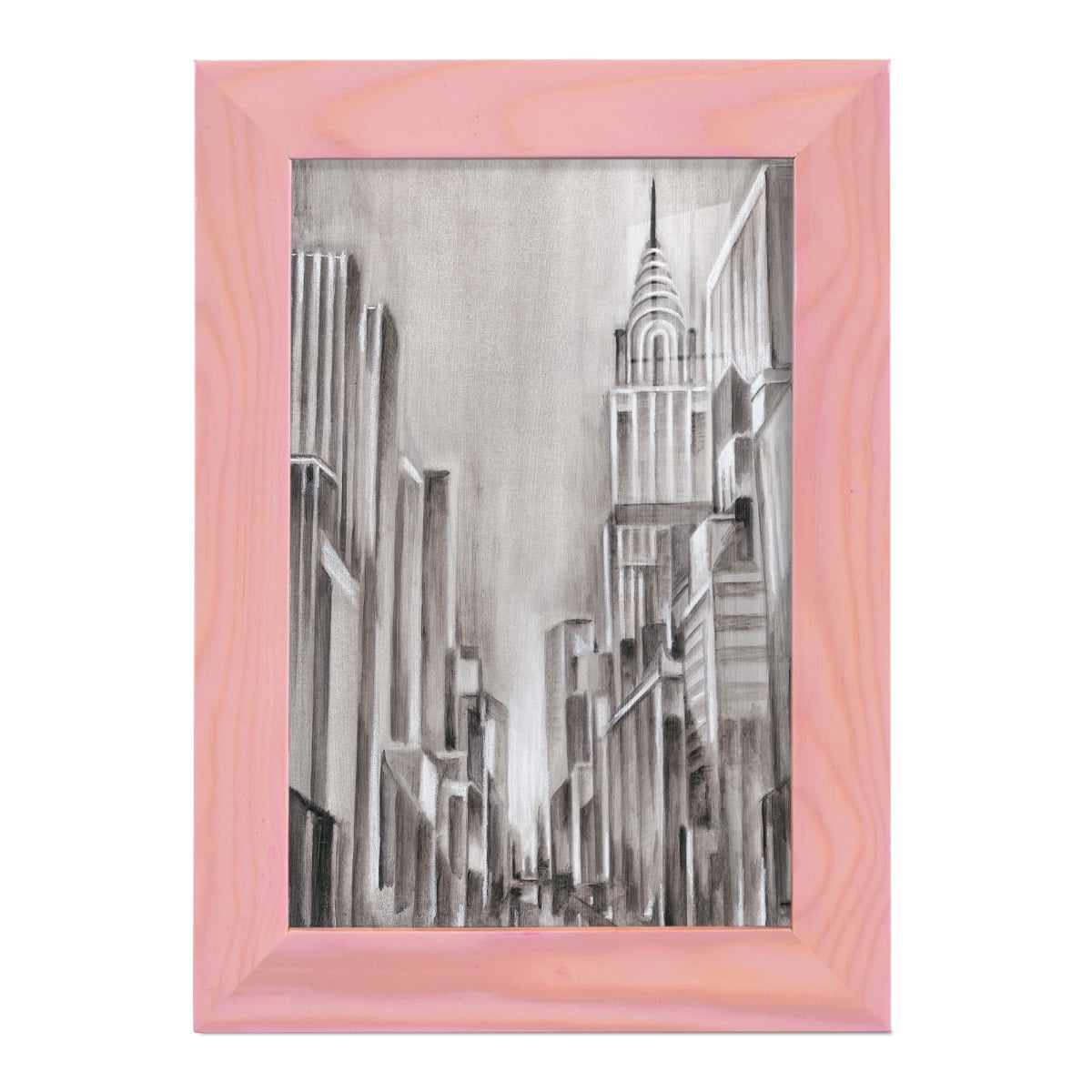 Art Deco Cityscape I -Framed Print w/glass-Sunset Pink