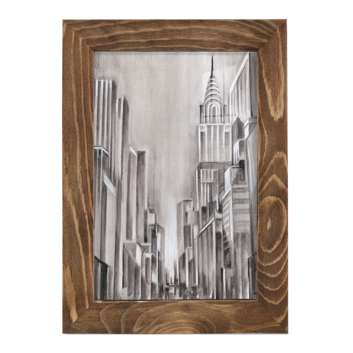 Art Deco Cityscape I -Framed Print w/glass-Walnut