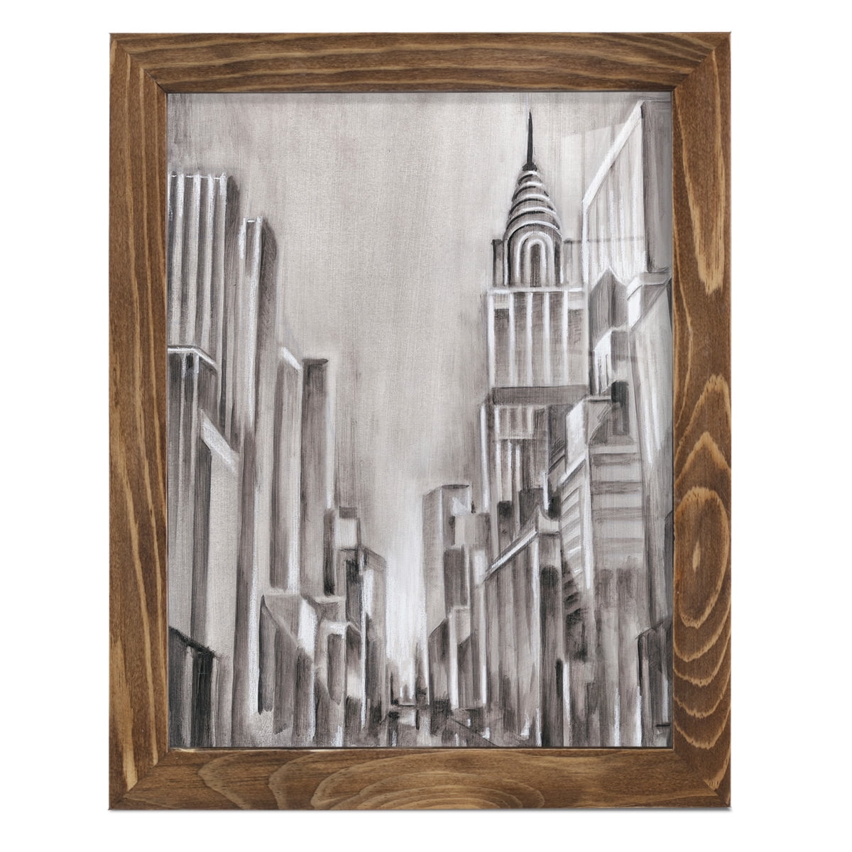 Art Deco Cityscape I -Framed Print w/glass-Walnut