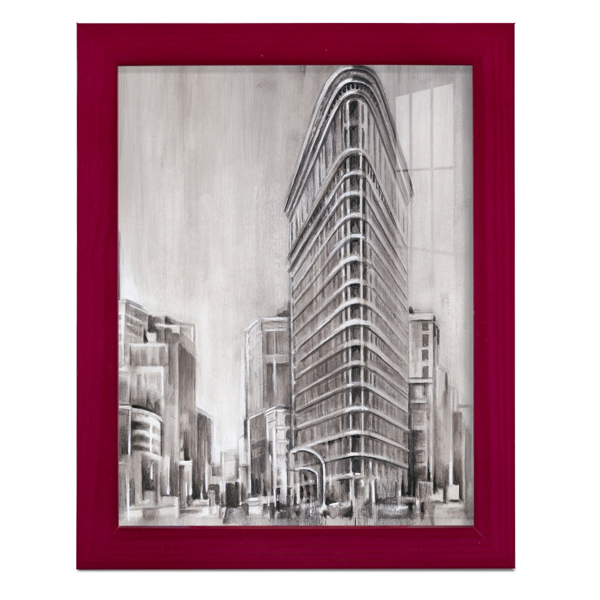 Art Deco Cityscape II -Framed Print w/glass-Cherry Red