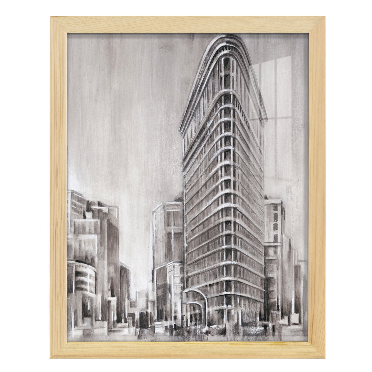 Art Deco Cityscape II -Framed Print w/glass-Natural Wood