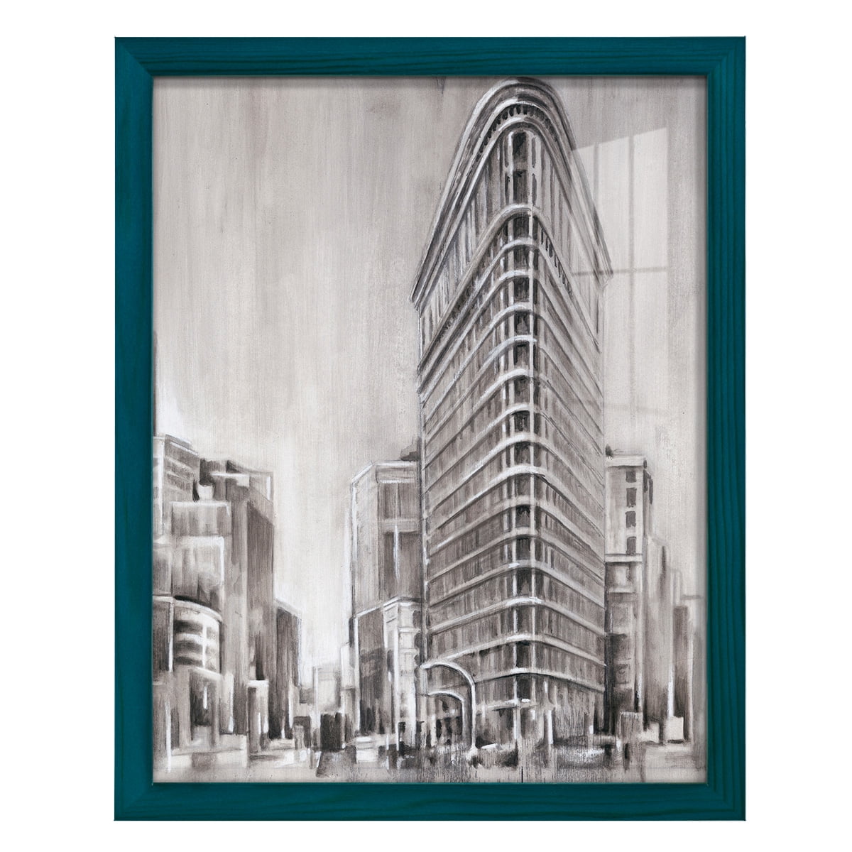 Art Deco Cityscape II -Framed Print w/glass-Ocean Blue