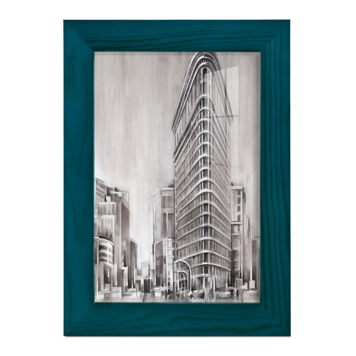 Art Deco Cityscape II -Framed Print w/glass-Ocean Blue