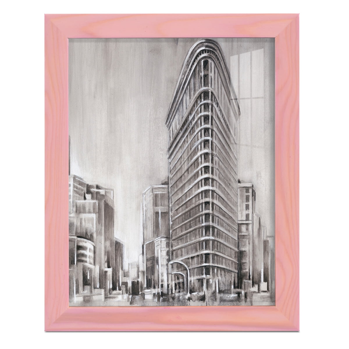 Art Deco Cityscape II -Framed Print w/glass-Sunset Pink