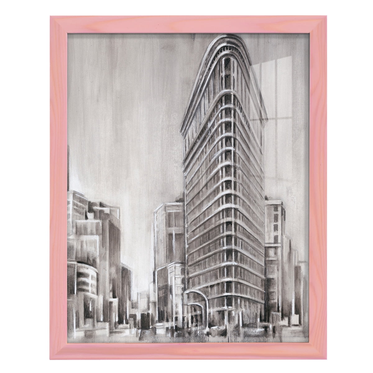 Art Deco Cityscape II -Framed Print w/glass-Sunset Pink