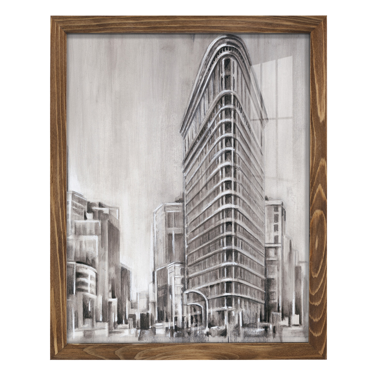Art Deco Cityscape II -Framed Print w/glass-Walnut