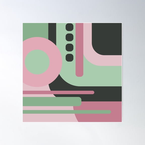 Art Deco Composition Pink And Green #2 Poster Wall Art, Modern Wall Decor For Living Room Bedroom, 30x30 UNFRAMED