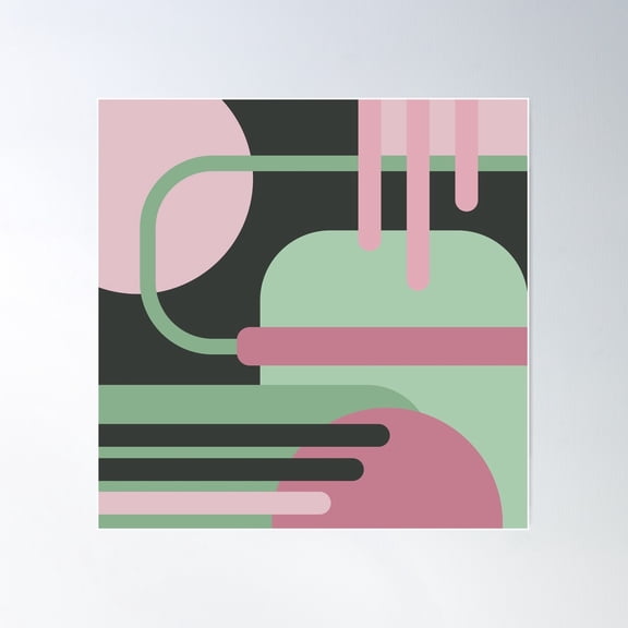 Art Deco Composition Pink And Green #3 Poster Wall Art, Modern Wall Decor For Living Room Bedroom, 30x30 UNFRAMED