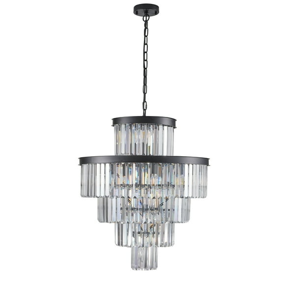 Art Deco Crystal Pendant Light Black Waterfall Prism Reflector for Living Room, Hotel Lobby, Wedding Venue