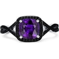 thumbnail image 1 of Art Deco Cushion Cut Infinity Twist Ring Amethyst Cubic Zirconia Black Tone 925 Sterling Silver, Size 6, 1 of 5