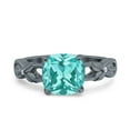 thumbnail image 1 of Art Deco Cushion Cut Ring Black Tone Paraiba Tourmaline CZ 925 Sterling Silver Size 6, 1 of 6