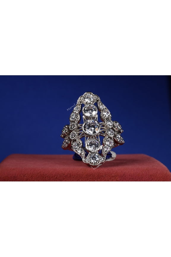 Art Deco Diamond Engagement Ring, Vintage Milgrain Ring, Vertical Three Stone Diamond Ring, Antique Dinner Ring, 2.4 Ct Simulated Diamond, 925 Sterling Silver, Anniversary Gifts For Her