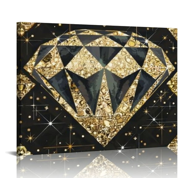 Art Deco Diamonds Gold Sparkles Canvas Wall Decor for Bedroom & Home - Ready to Hang Room Art 16x12in