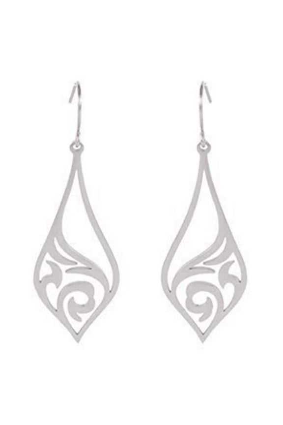 Art Deco Earrings Silver Stainless Steel 1920s Style Filigree Hook Dangle Drops