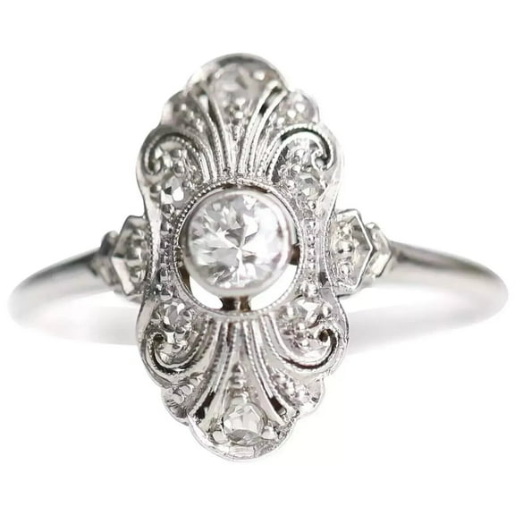 Art Deco Elongated Dinner Ring, Bezel Set Diamond Ring, Petite Shank Ring, Antique Navette Shape Diamond Ring, 925 Sterling Silver, 1.8 Ct Simulated Diamond, Gift Ring For Mom