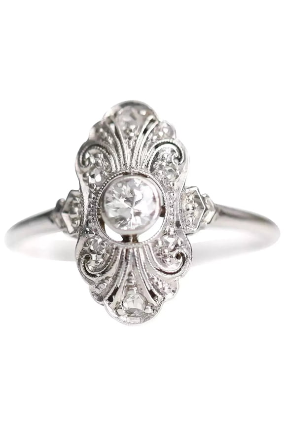 Art Deco Elongated Dinner Ring, Bezel Set Diamond Ring, Petite Shank Ring, Antique Navette Shape Diamond Ring, 925 Sterling Silver, 1.8 Ct Simulated Diamond, Gift Ring For Mom