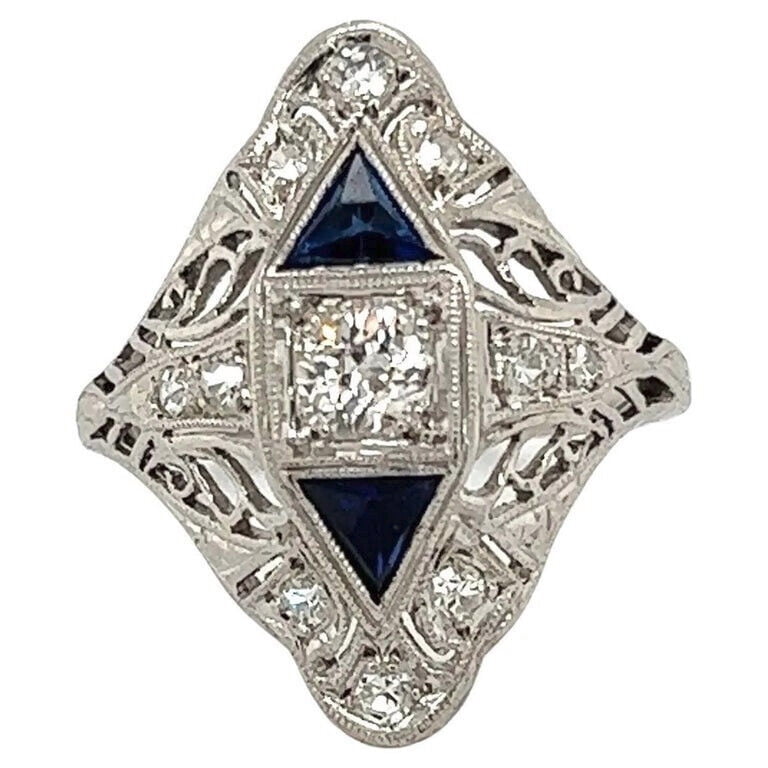 Art Deco Elongated Dinner Ring, Navette Statement Diamond Ring, Antique ...