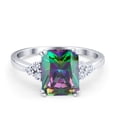 thumbnail image 1 of Art Deco Emerald Cut Wedding Ring Rainbow CZ 925 Sterling Silver Size 5, 1 of 6