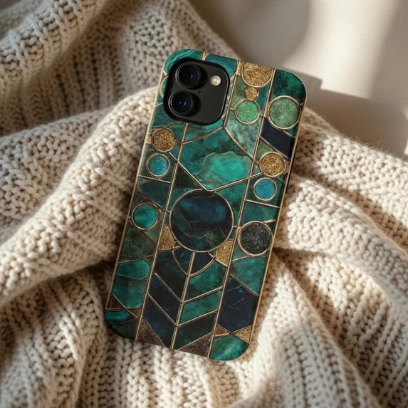Green Geometric Case Art Deco Emerald Green Case - Geometric Stained Glass Tough MagSafe ...