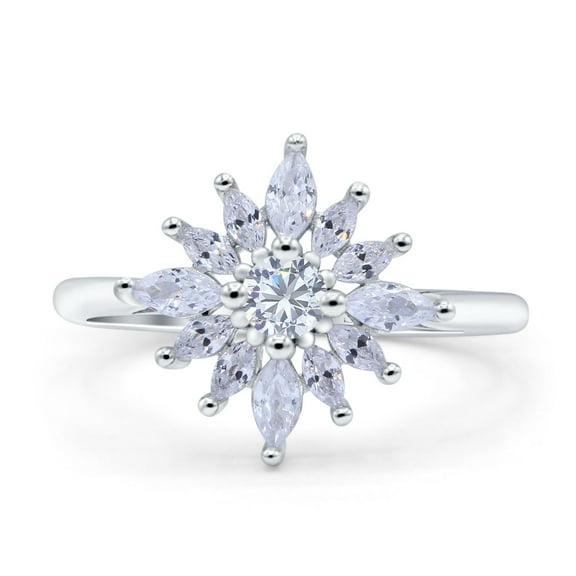 Art Deco Engagement Bridal Ring Marquise Round Simulated CZ 925 Sterling Silver