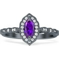 thumbnail image 1 of Art Deco Engagement Ring Amethyst Cubic Zirconia Black Tone 925 Sterling Silver, Size 9, 1 of 7