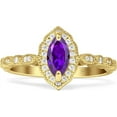 thumbnail image 1 of Art Deco Engagement Ring Amethyst Cubic Zirconia Yellow Tone 925 Sterling Silver, Size 7, 1 of 7
