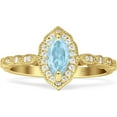 thumbnail image 1 of Art Deco Engagement Ring Aquamarine Cubic Zirconia Yellow Tone 925 Sterling Silver, Size 5, 1 of 7