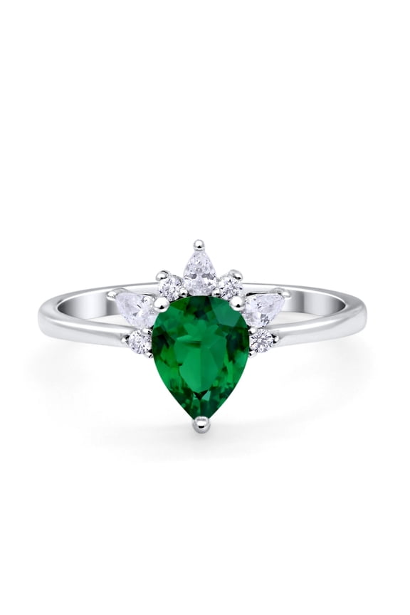 Art Deco Engagement Ring Pear Simulated Green Emerald CZ 925 Sterling Silver Size 5