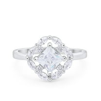 Art Deco Engagement Ring Princess Cut CZ 925 Sterling Silver Size 5