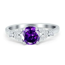 Art Deco Engagement Ring Round Simulated Amethyst CZ 925 Sterling Silver Size 5