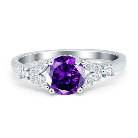Art Deco Engagement Ring Round Simulated Amethyst CZ 925 Sterling Silver Size 8