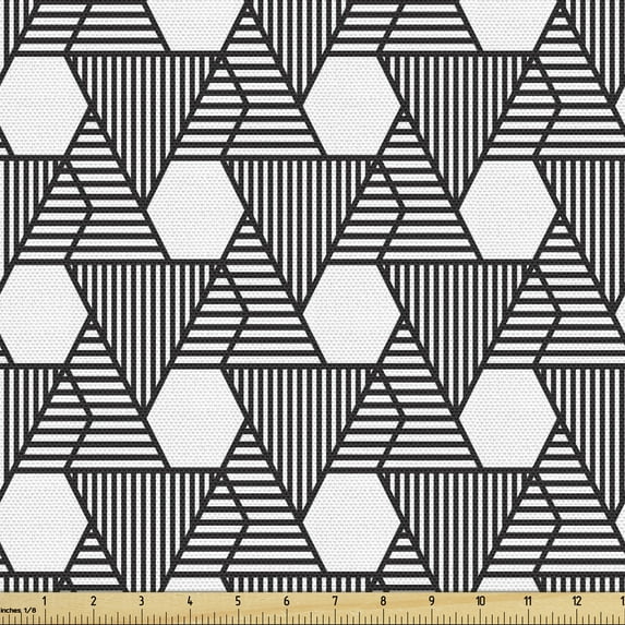 Ambesonne Art Deco Fabric by the Yard Upholstery, Triangles and Hexagons Art, 1 Yard, Charcoal Grey and White