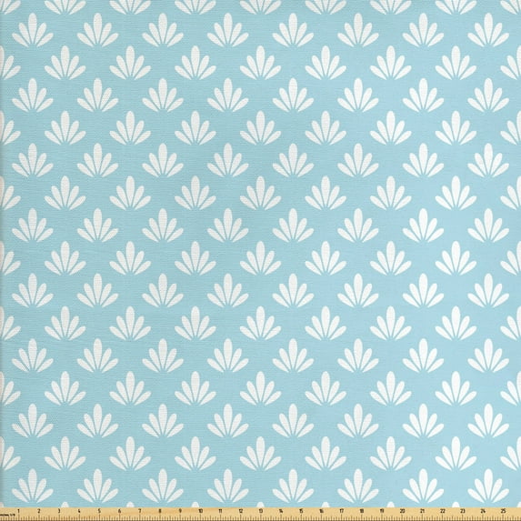 Art Deco Fabric by the Yard Upholstery, Vintage Famous Motif Repetition Simplicity Nostalgic Fashion Graphic, Decorative Fabric for DIY and Home Accents, Pale Blue and White by Ambesonne