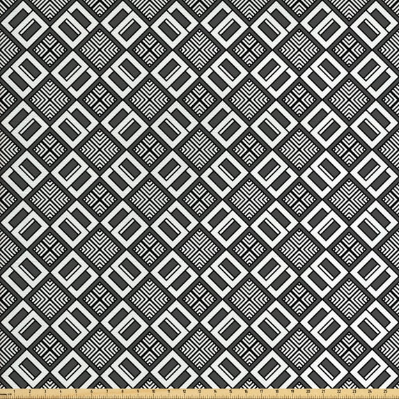 Ambesonne Art Deco Fabric by the Yard Upholstery, Echeloned Quadrats, 10 Yards, Charcoal Grey White