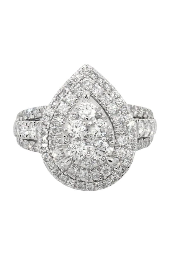 Art Deco Filigree Halo Pear Shape Anniversary Ring For Women's 1.8 Ct Diamond 14K White Gold Over