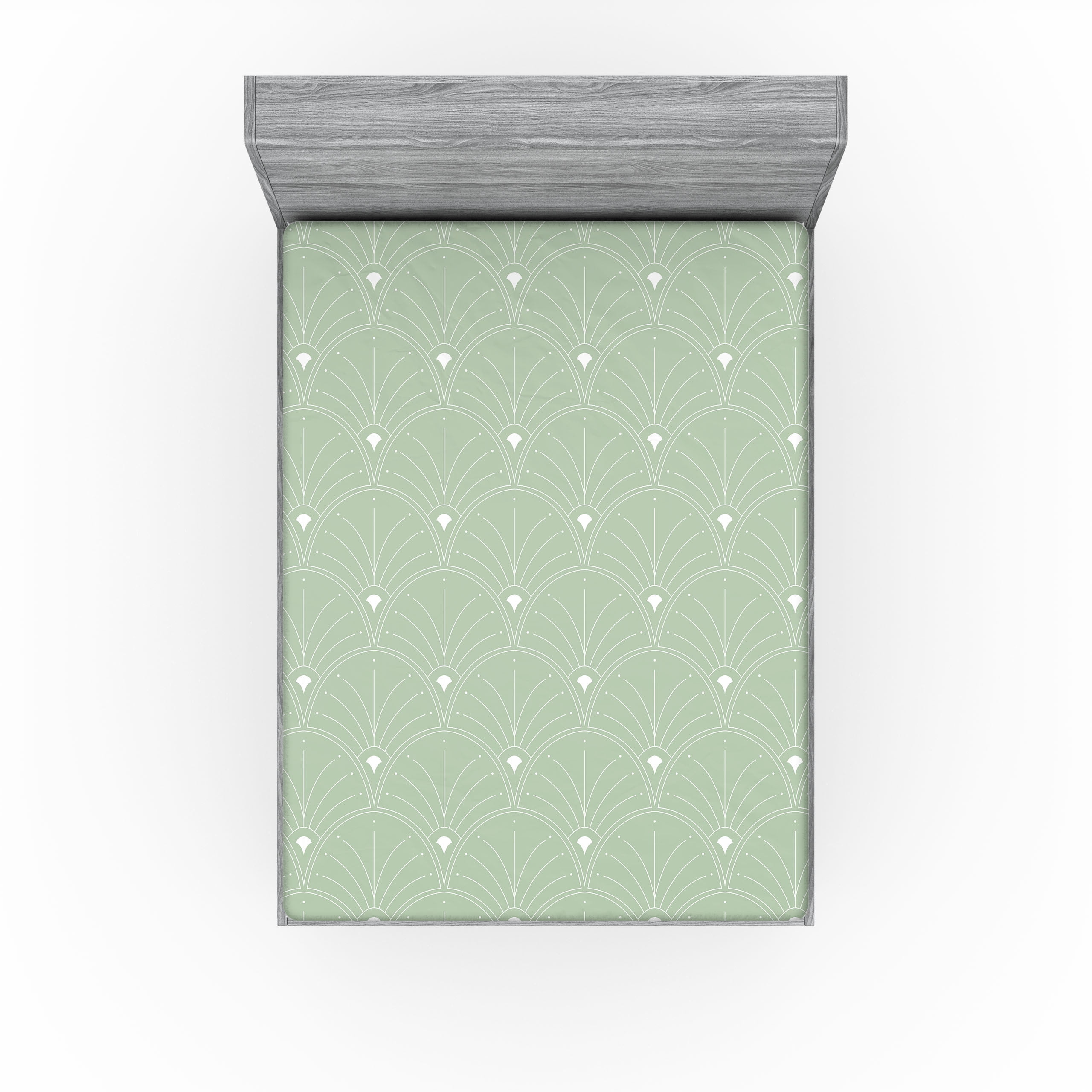 White and Pale Green Geometric Microfiber Full Fitted Sheet