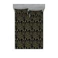 thumbnail image 1 of Art Deco Fitted Sheet & Pillow Sham Set, Geometrical Style Lines Multidimensional Look Orderly Repeated Pattern, Decorative Printed 3 Piece Bedding Decor, Queen, Charcoal Grey Mustard, by Ambesonne, 1 of 2