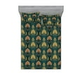 thumbnail image 1 of Art Deco Fitted Sheet & Pillow Sham Set, Shell Shapes and Curlicue Vintage Ornaments on Forest Green Background, Decorative Printed 3 Piece Bedding Decor, King, Salmon Earth Yellow, by Ambesonne, 1 of 2