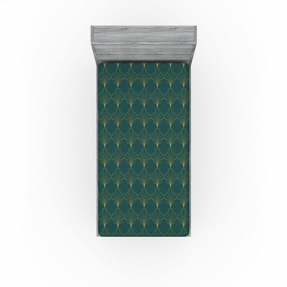 Art Deco Fitted Sheet, Shell Look Simplistic Pattern with Vintage and Classical Style Motif, Decorative Soft Bedding All-round Elastic Pocket, Twin XL Size, Teal and Sand Brown, by Ambesonne