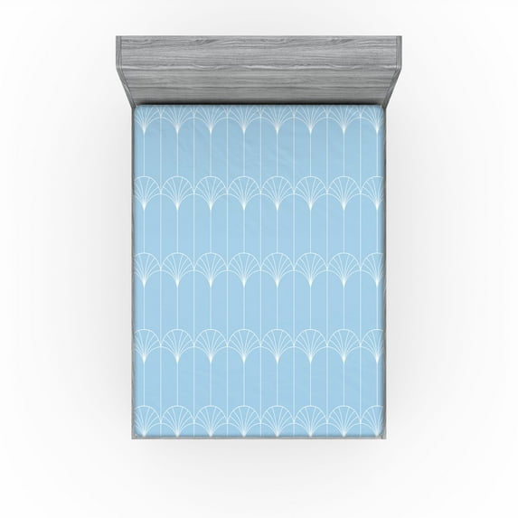 Art Deco Fitted Sheet, Simple Lines Lattice Art Nouveau Style Vintage Grid Abstract Motif, Decorative Soft Bedding All-round Elastic Pocket, King Size, Pale Sky Blue and White, by Ambesonne